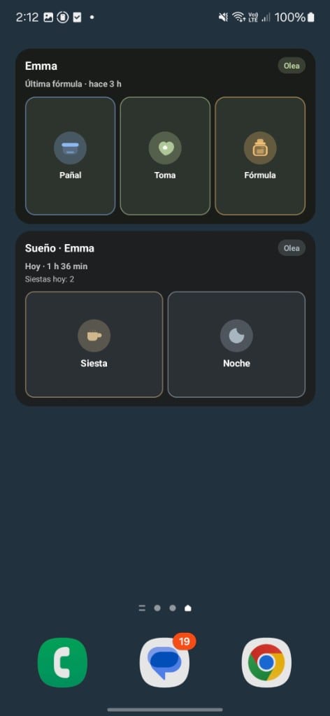 Widgets en el inicio